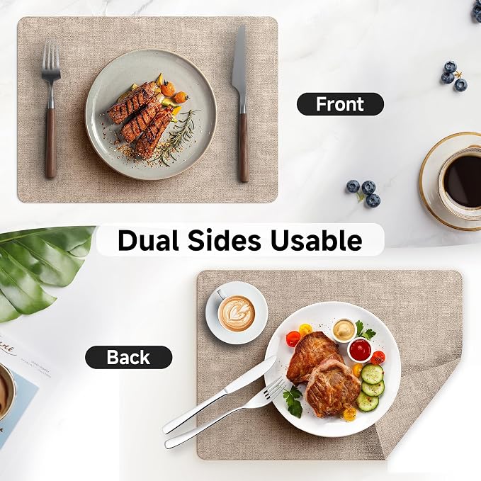 Faux Leather Vinyl Placemats Set of 4 Wipeable Heat Resistant Place Mats 100% - Image 6