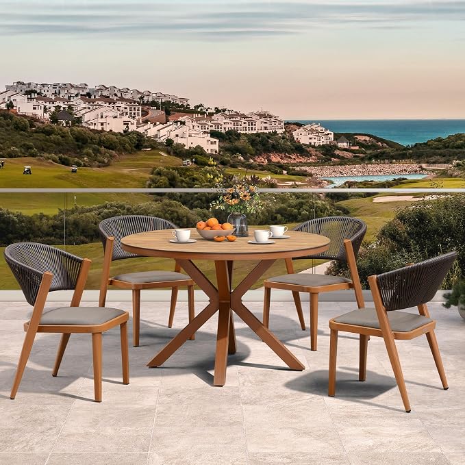 PURPLE LEAF 5 Pieces Oversize Round Outdoor Dining Set Patio Dining Furniture by PURPLELEAF