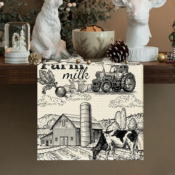 Farm Burlap Table Runner Seasonal Spring Fall Kitchen Dining Linen Table - Image 2