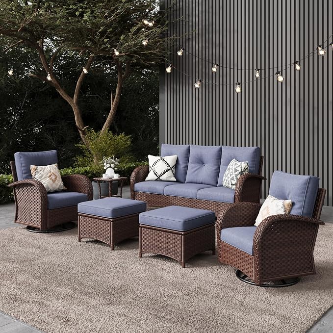 LayinSun 6 Pieces Outdoor Patio Furniture Set, Rattan Wicker Sectional Swivel by LayinSun
