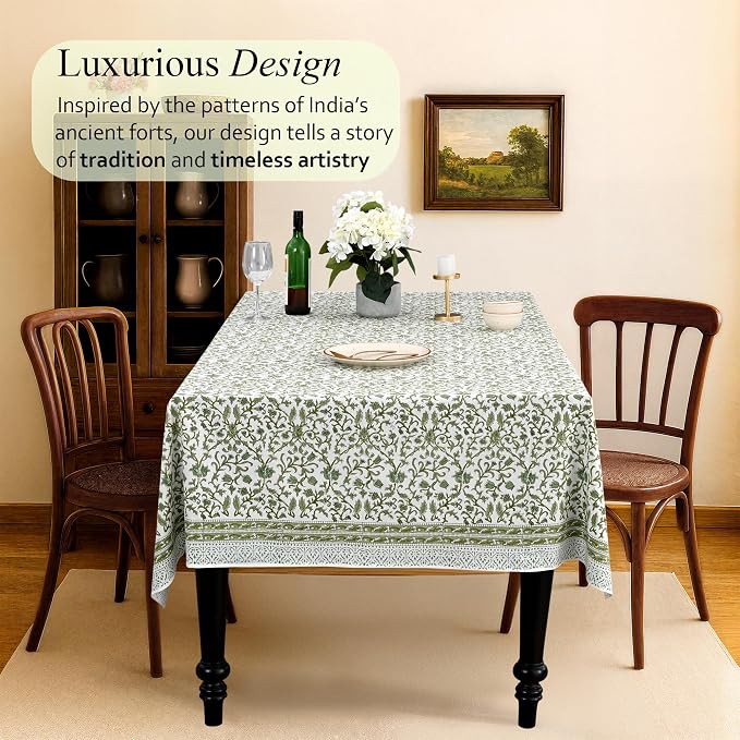 CPC Meadow Vine Tablecloth 100% Cotton 60x90 Inch Indian Block Print Rectangle - Image 2