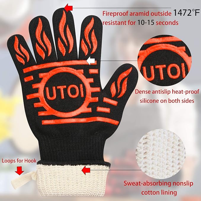 BBQ Grill Gloves Kit, 1472°F Heat Resistant BBQ Gloves/Long Non-Slip Oven Mitts - Image 5