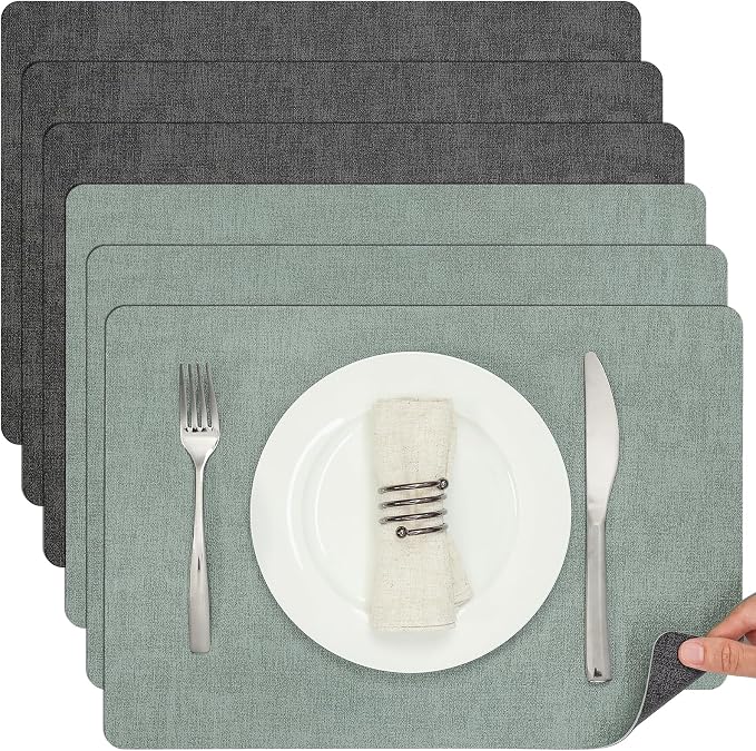 Myir JUN Placemats Dual Sided, Faux Leather Place Mats Set of 6 Indoor by MyirJUN