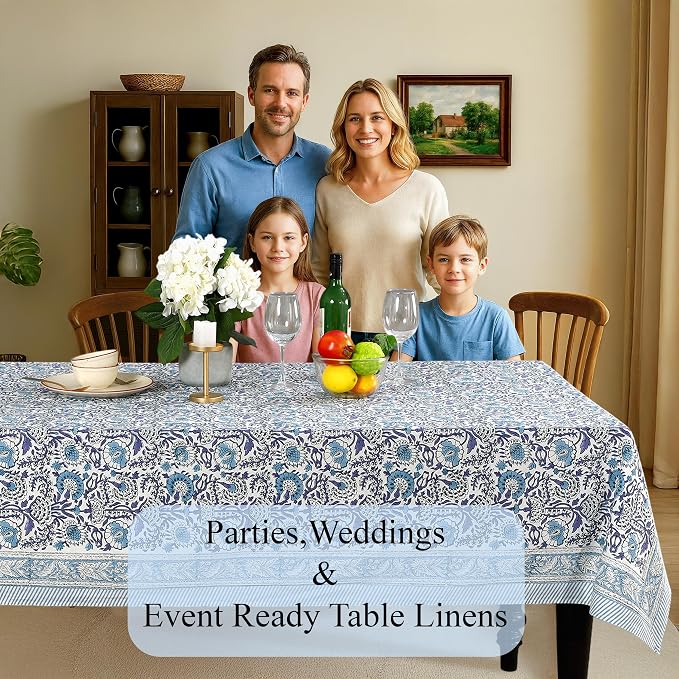 CPC Tablecloth 100% Cotton 72x140 Inch Indian Block Print Rectangle Table Cover - Image 3