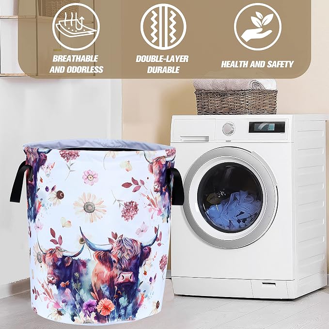 Highland Cow Laundry Basket Cow Animal Foldable Oxford Cloth Funny Tote Bag - Image 7