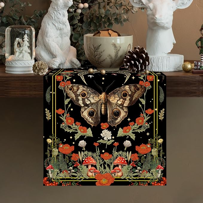 Moth Burlap Table Runner Seasonal Spring Fall Kitchen Dining Linen Table - Image 2