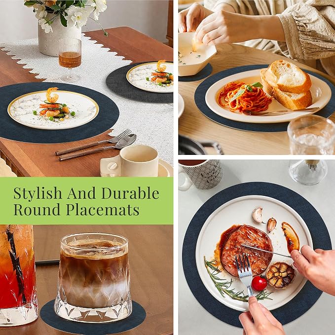 13-Inch Faux Leather Round Placemats Set of 6, Waterproof Anti-Slip Dual Sided - Image 7