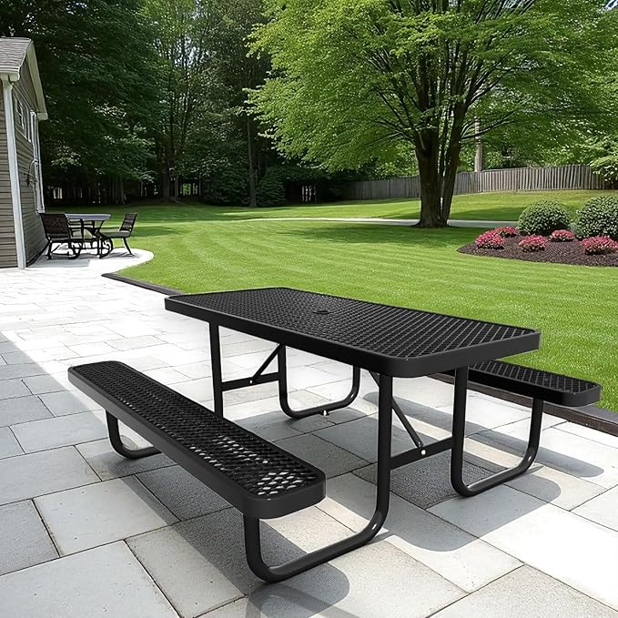 6 FT Metal Picnic Tables for Outside, Outdoor Coated Steel Heavy Duty - Image 6
