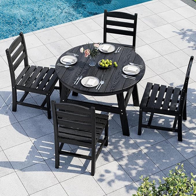 5 Piece Round Outdoor Dining Set, Relaxing HDPE Outdoor Table and Chairs by Unknown