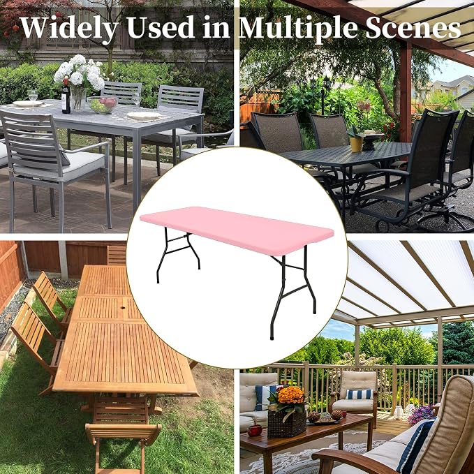 10 Pack Fitted Tablecloth for 8 Foot Rectangle Tables, Washable Stretch Folding - Image 4