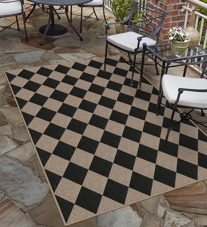 Easy Jute Checkered Area Rug, 4x6 Black Modern Washable Rugs - Image 6