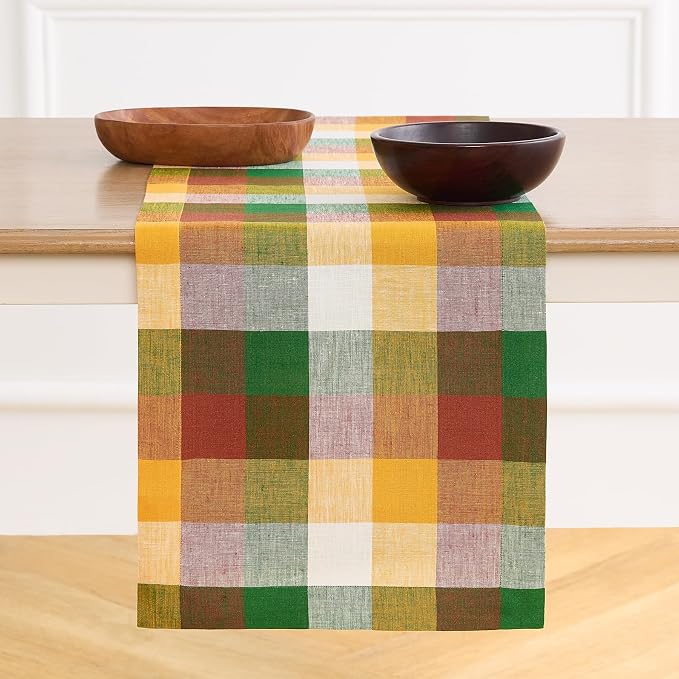 Solino Home Checkered Linen Table Runner 108 Inches Long by SolinoHome