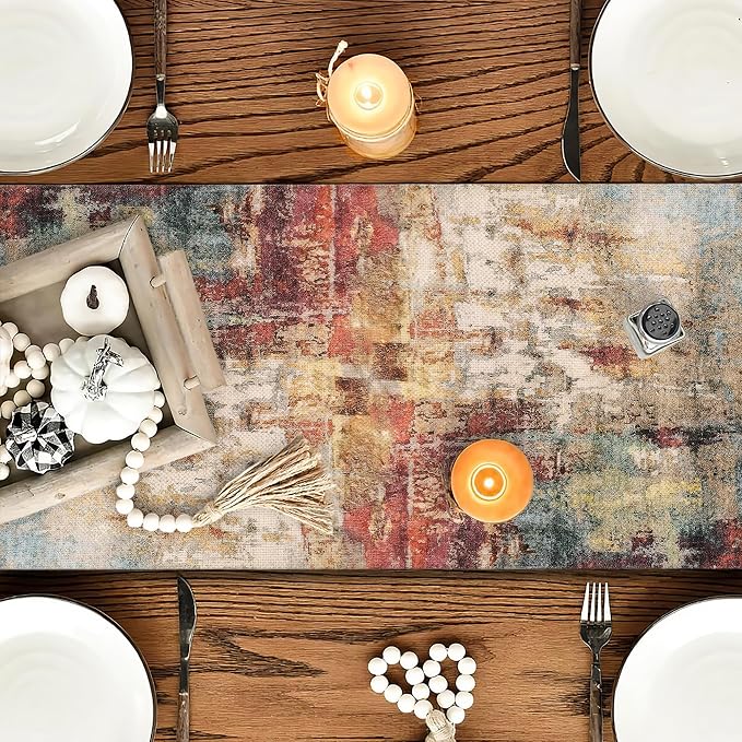OYIMUA Modern Abstract Rust Colorful Table Runner 13 x 72 Inches Summer Runners - Image 2