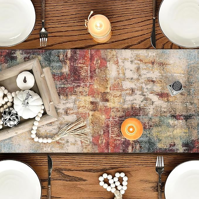 OYIMUA Modern Abstract Rust Colorful Table Runner 13 x 90 Inches Summer Runners - Image 2
