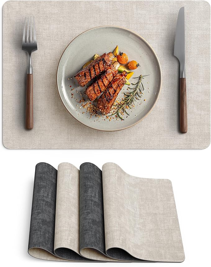 Faux Leather Vinyl Placemats Set of 4 Wipeable Heat Resistant Place Mats 100% by Unknown