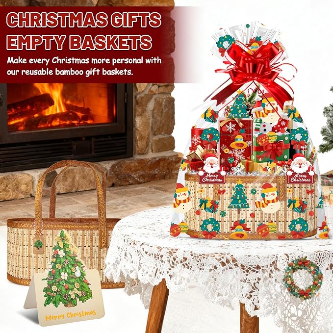 2 Set Baskets for Gifts Empty, Large Bamboo Christmas Gift Baskets - Image 5