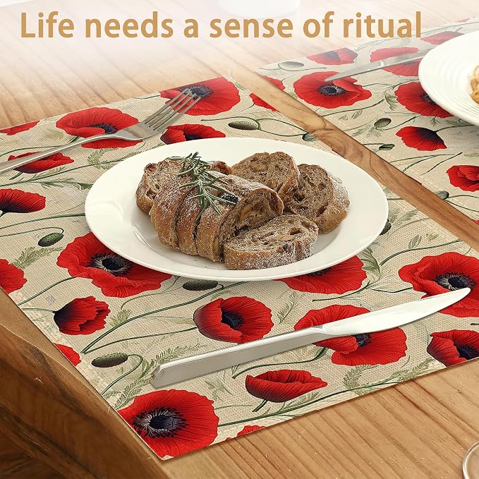 Poppy Flowers Placemats Set of 6 - Image 2