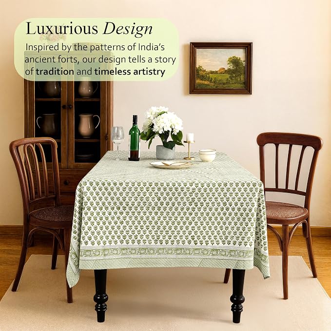 CPC Tablecloth 100% Cotton 72x160 Inch Indian Block Print Rectangle Table Cover - Image 2