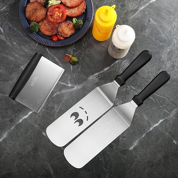 Barbecue Tool Set, 3-Piece Stainless Steel Turners and Dough Scraper