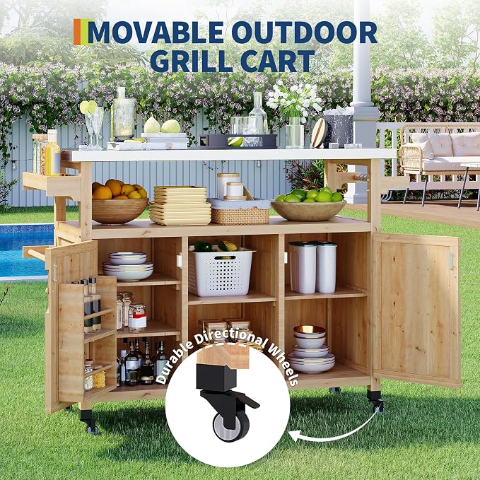 Garvee Outdoor Grill Cart with Storage, Outdoor Bar Cart Rolling BBQ Movable - Image 5