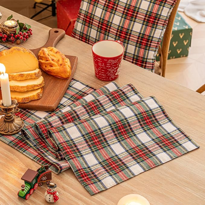 Red White Plaid Christmas Table Runner, Winter Holiday Table Runners 48 inches - Image 2