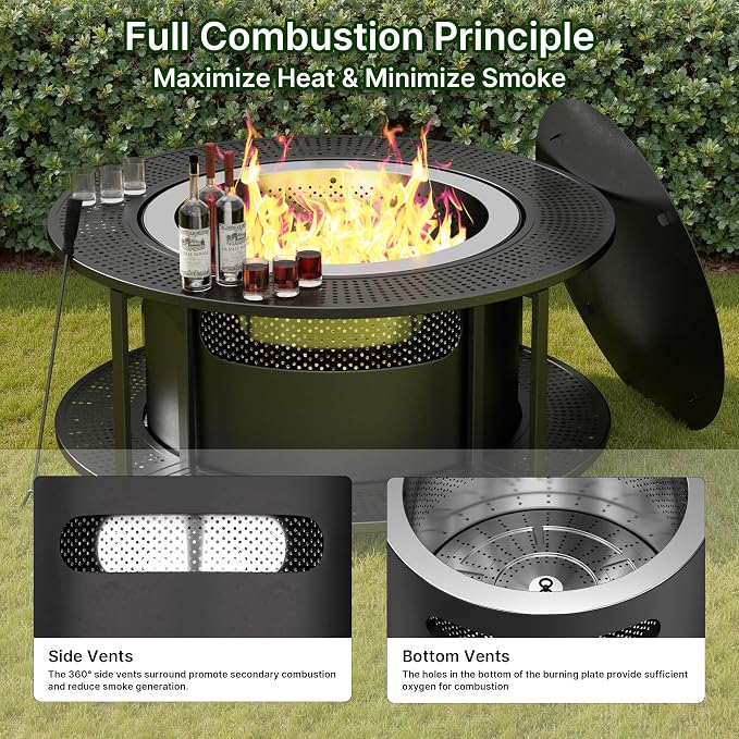 ALAULM 37 Inch Smokeless Fire Pit Tabletop, Stainless Steel Wood Burning Firepit - Image 6