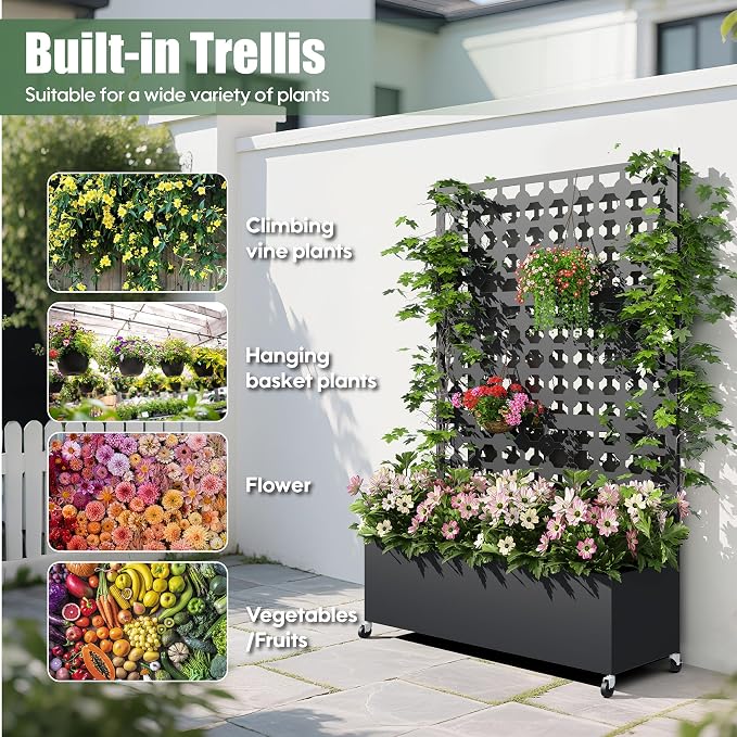 Metal Planter Box with Trellis Privacy Screen, Raised Garden Bed with Dots - Image 4