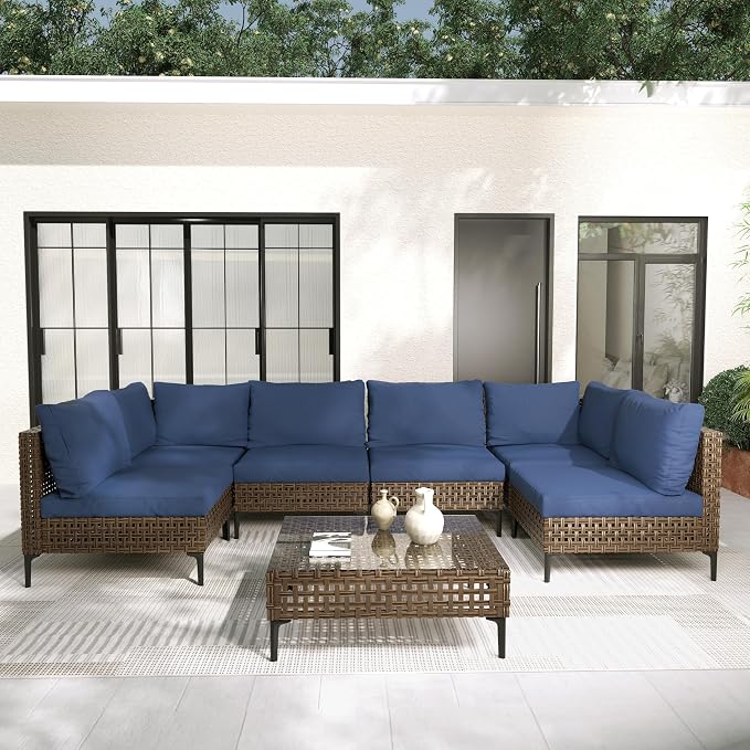 Grand patio 7-Piece Wicker Patio Furniture Set, Retro Outdoor Conversation Set by GrandPatio
