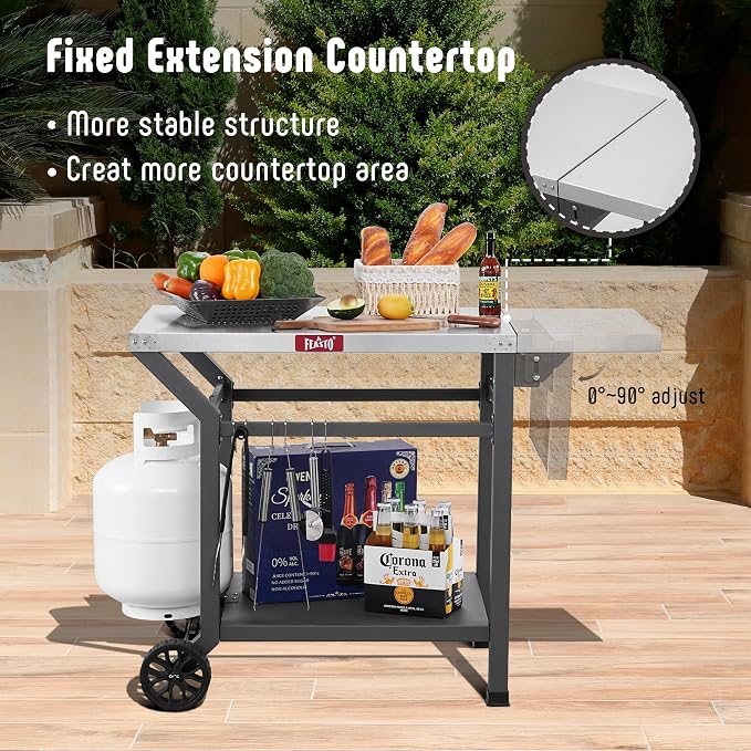 Movable Grill Table with Folding Side Table, Pizza Oven Table as BBQ Food Prep - Image 6