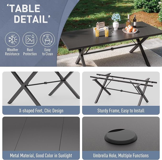Kurapika 7-Piece Patio Dining Set, Outdoor Large Table - Image 6