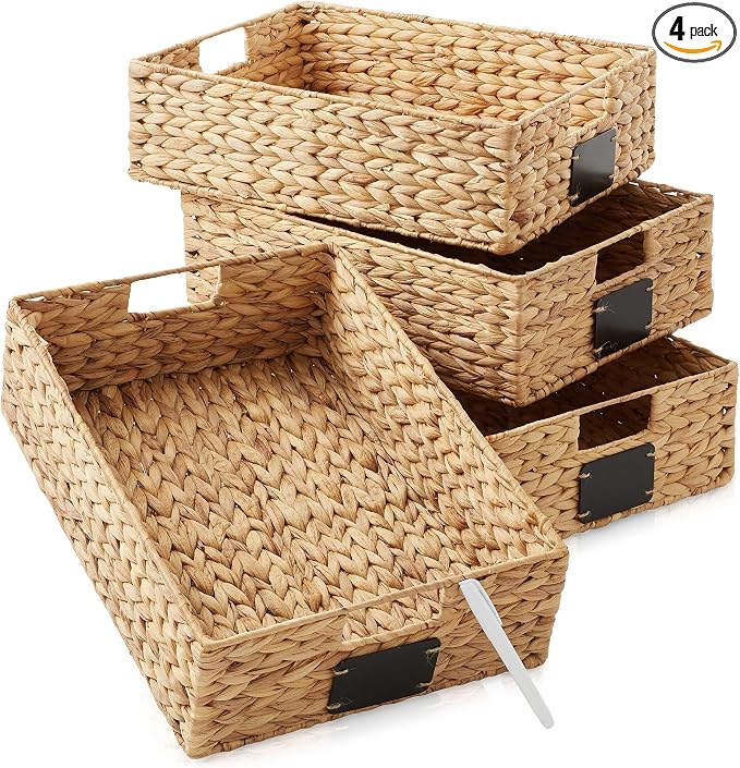Casafield Set of 4 Water Hyacinth Pantry Baskets, 12-1/2" x 17" x 5", by Casafield