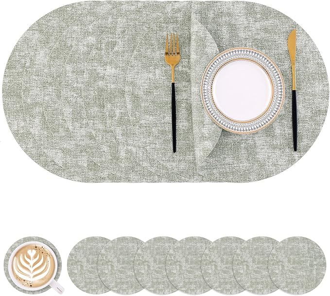 Homaxy Round Faux Leather Placemats and Coasters, Washable Dual-Side Table Mats by Homaxy