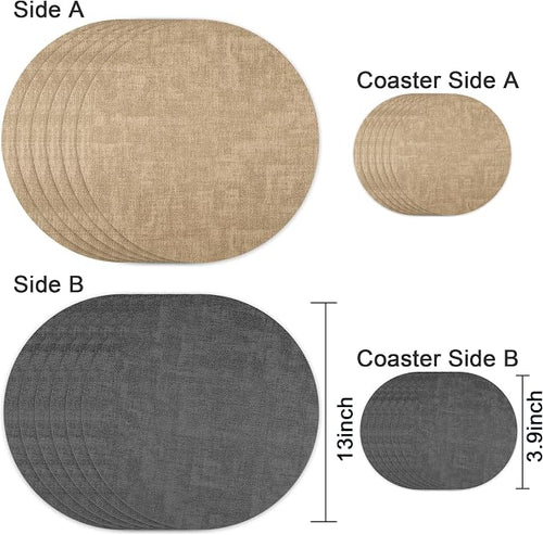 13-Inch Faux Leather Round Placemats Set of 6, Waterproof Anti-Slip Dual Sided - Image 2
