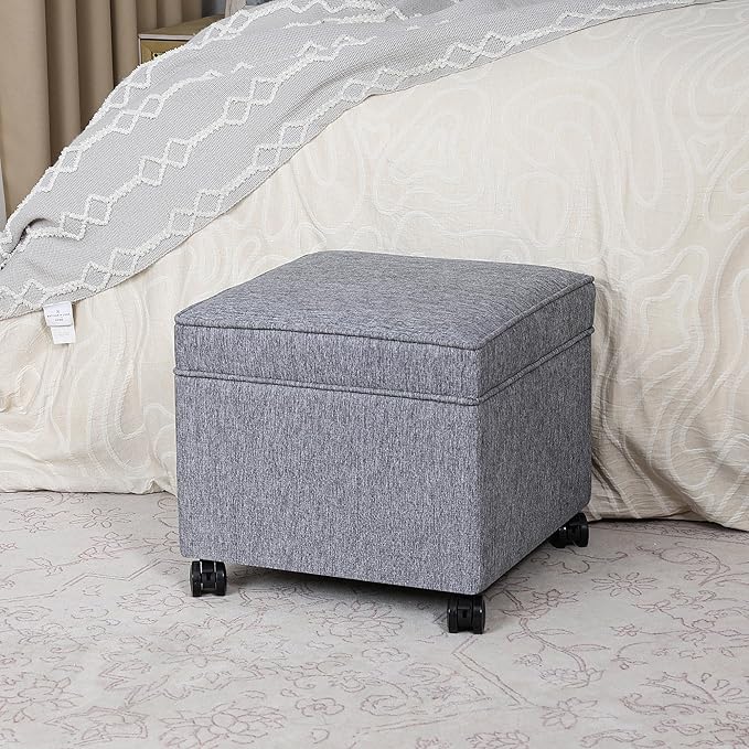Adeco 17.5" Grey Square Storage Ottoman by Adeco