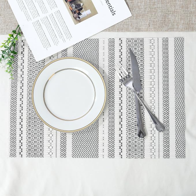 fanquare Sliver Striped Placemats 6 Pack Nordic Style Washable Place Mats Vinyl - Image 2