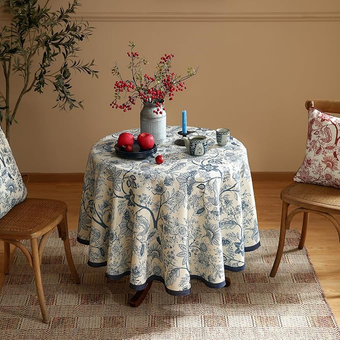 ISAENNE Designer French Linen Round Tablecloth, Durable Home Decor Tablecloths - Image 7