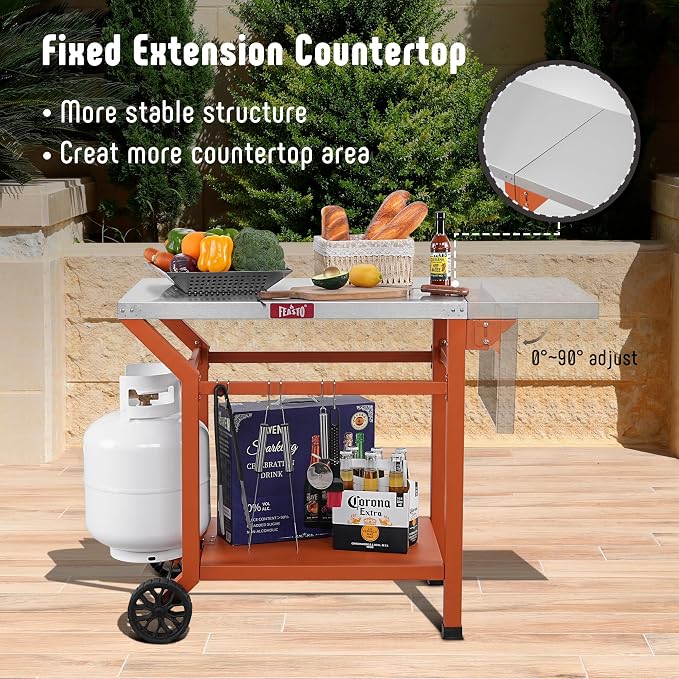 Movable Grill Table with Folding Side Table, Pizza Oven Table as BBQ Food Prep - Image 6