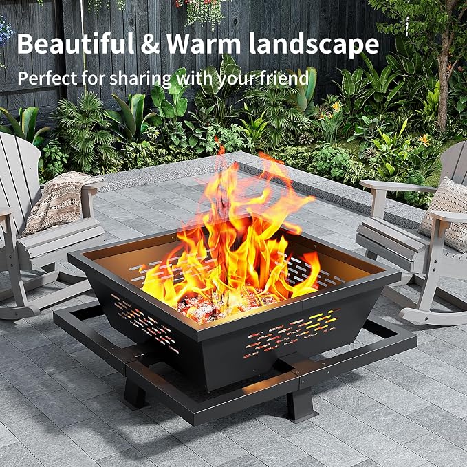 42" Large Fire Pit, Square Outdoor Fire Pit - Image 3