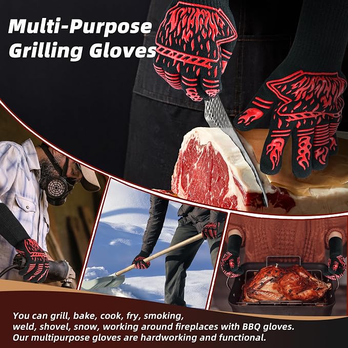 BBQ Gloves, 1472°F Heat-Resistant and Anti Slip Long Grilling Gloves, One Size - Image 6