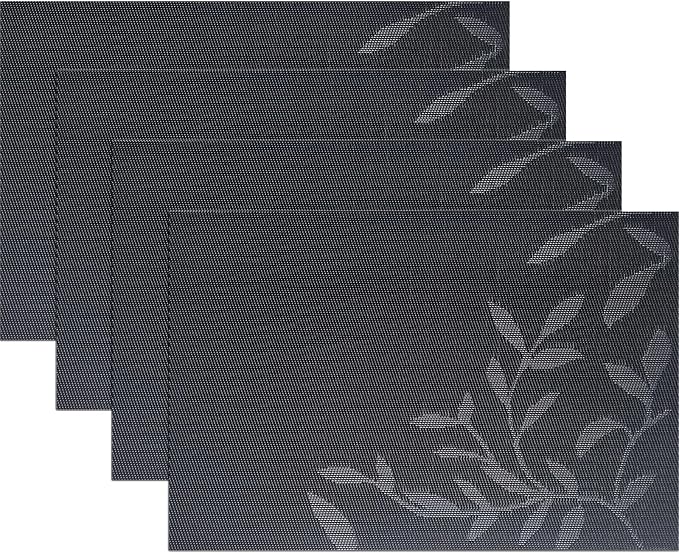 Leaf Placemats Set of 4, Non-Slip Heat-Resistant 18" x 12" Vinyl Washable by PandaPalm