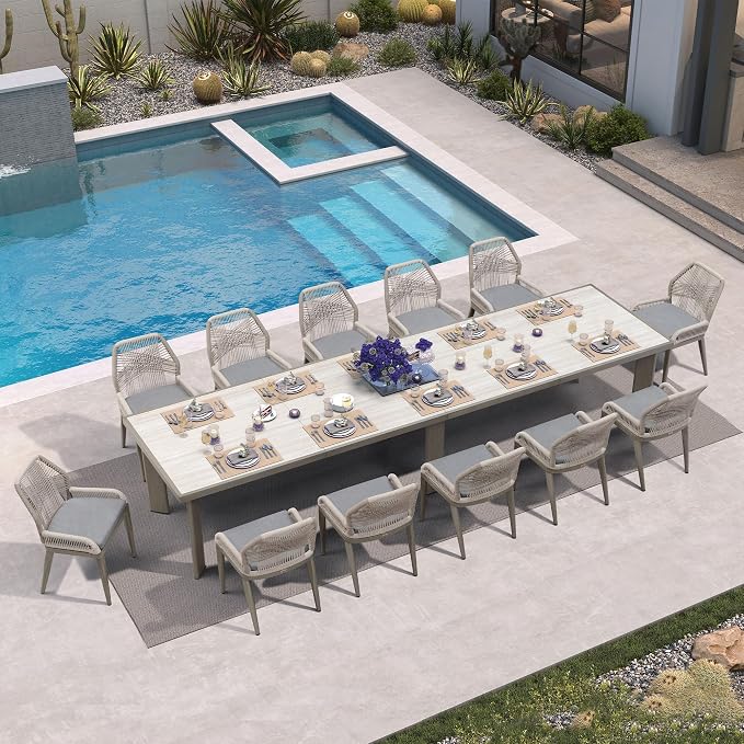 PURPLE LEAF 13 Pieces Patio Dining Set Aluminum Rectangular Table and Wicker - Image 2