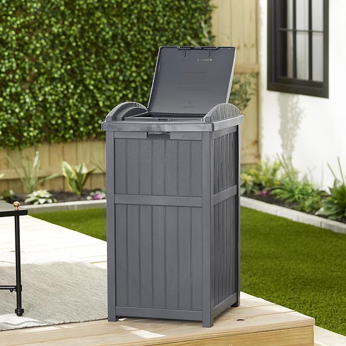 Suncast Outdoor Trash Hideaway, Resin Refuse Container w/ Lid, Cyberspace - Image 8