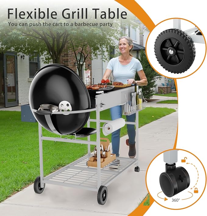 Vongrasig Grill Cart for Weber Kettle 18" & 22", Charcoal Grill Table, Outdoor - Image 5