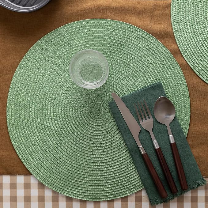 Round Placemats Set of 12 Plastic Woven Placemats Washable Wipeable Table Mats - Image 2