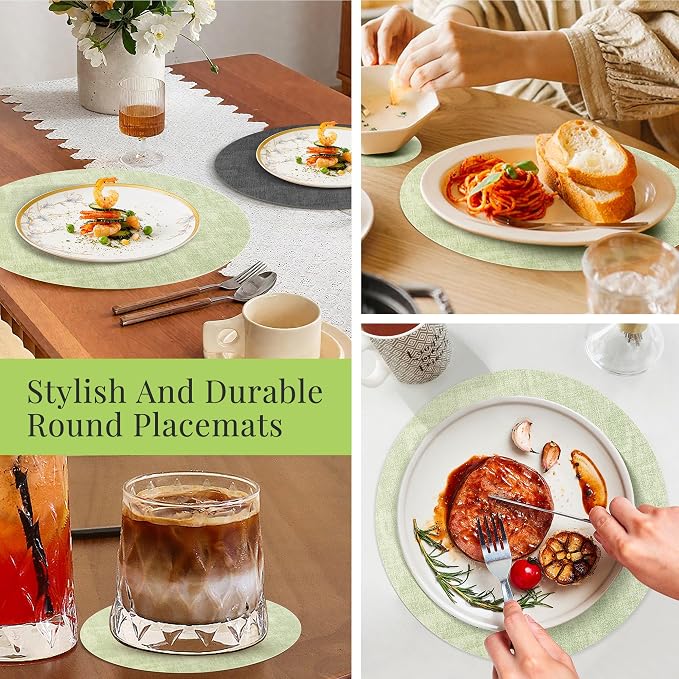 13-Inch Faux Leather Round Placemats Set of 6, Waterproof Anti-Slip Dual Sided - Image 7