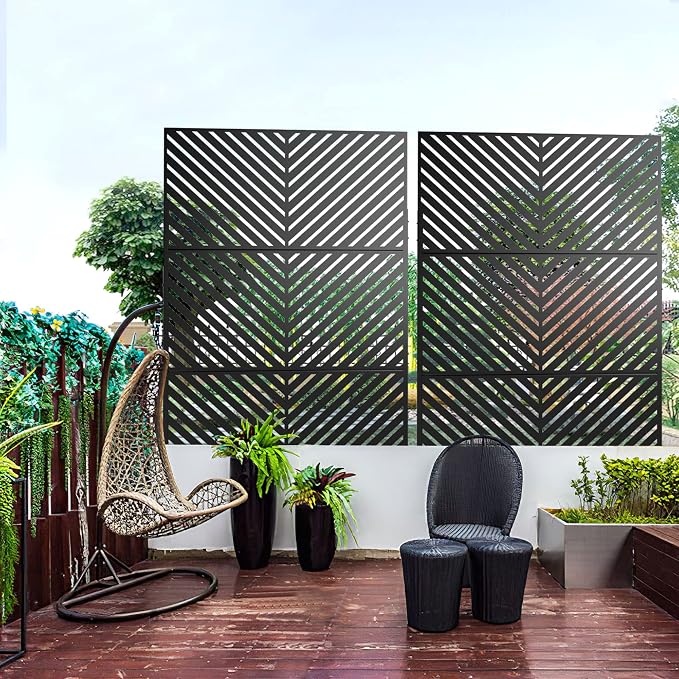 Metal Privacy Screen Outdoor 72" H×47" W, Freestanding Decorative Privacy Screen - Image 6