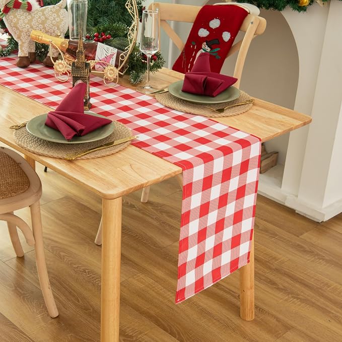 Waterproof Checkered Tablecloth Runner Fabric by Essifunia