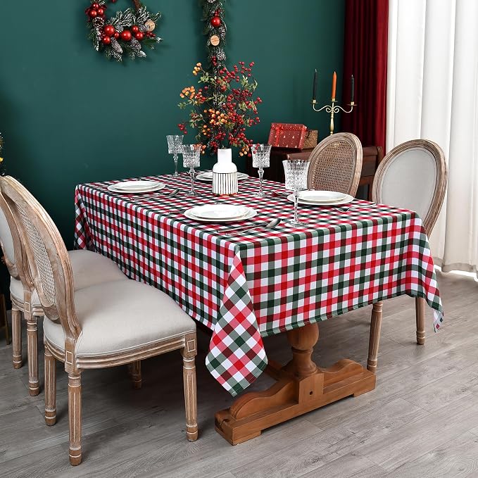 Red Waterproof Plaid Christmas Tablecloth Fabric by Essifunia