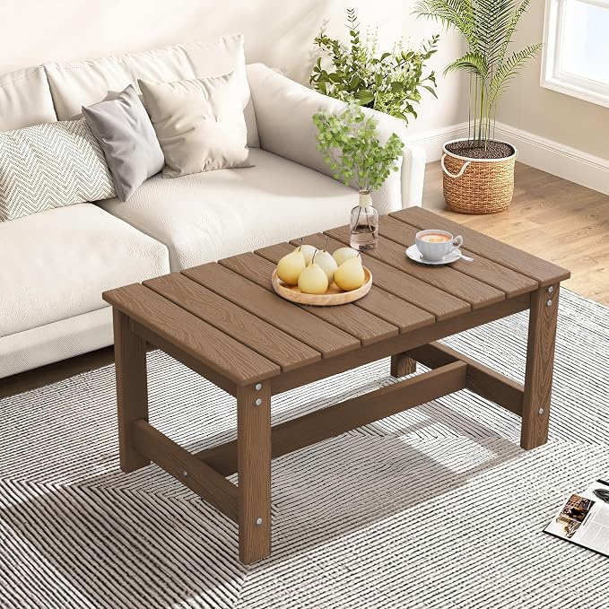 SERWALL Patio Coffee Table, HDPE Rectangle Outdoor Coffee Table Set of 2 - Image 9