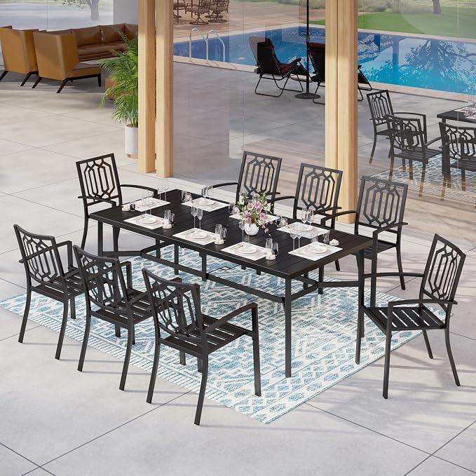 MFSTUDIO Patio Dining Set for 8, 9 Piece Outdoor Dining Set, Metal Patio Table - Image 2